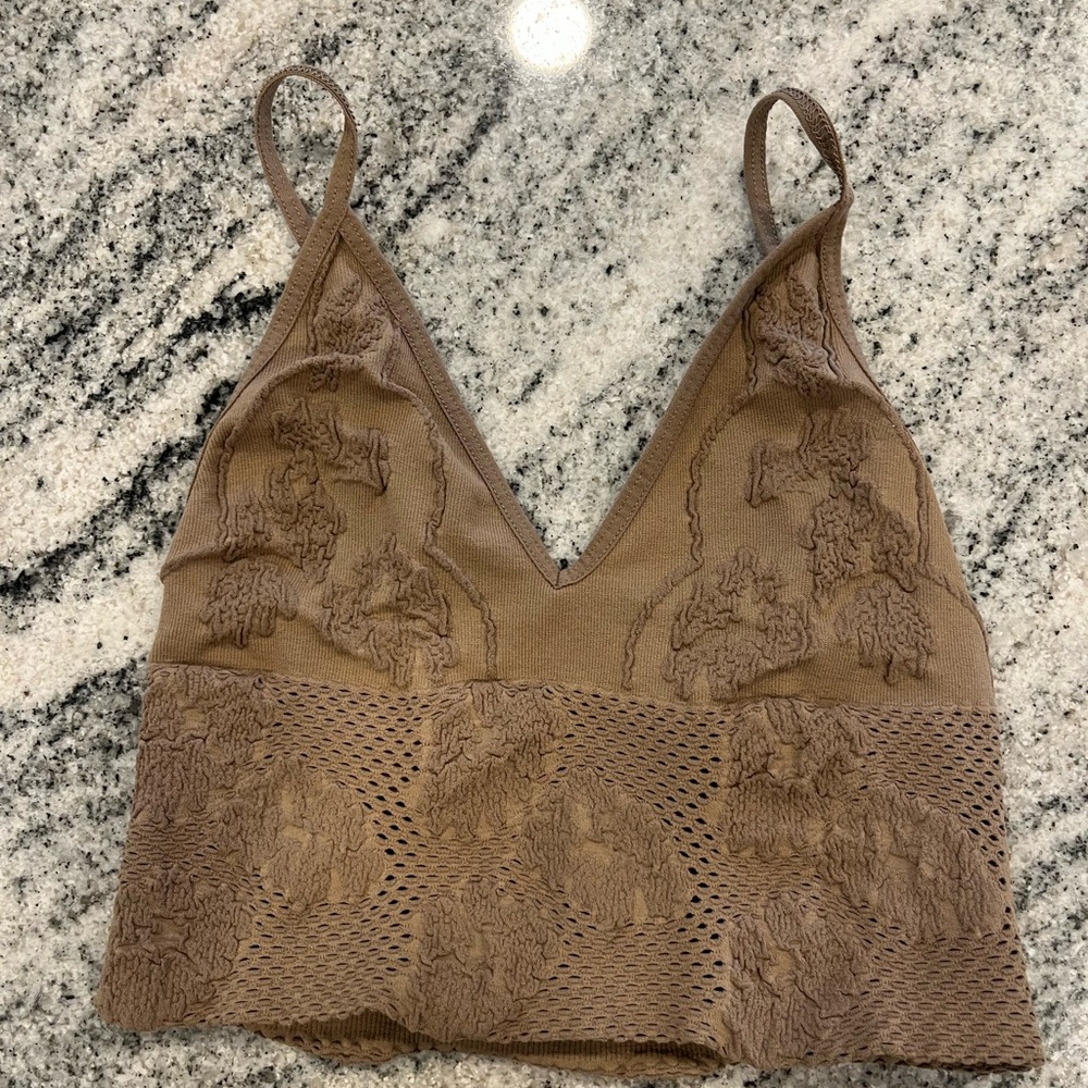 Free People Brown Lace Bra with Spaghetti Straps